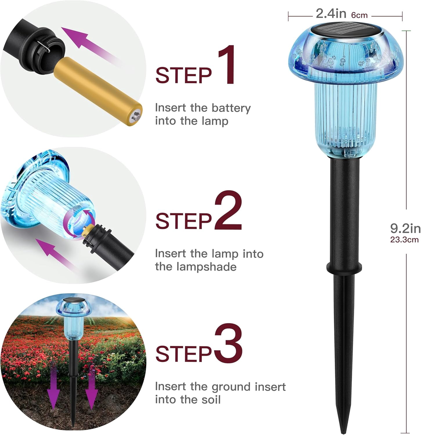 Blue Solar Lights for Outside 4 Pack Halloween Decorations LED Mushroom Solar Powered Outdoor Lights, Landscape Lighting Garden Stake Lights, Solar Landscape Lights Outdoor for Yard, Garden