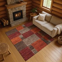 Addison Rugs Mayfield Premium Machine Washable Transitional Squares Chocolate Rectangle Rug, 8' x 10'