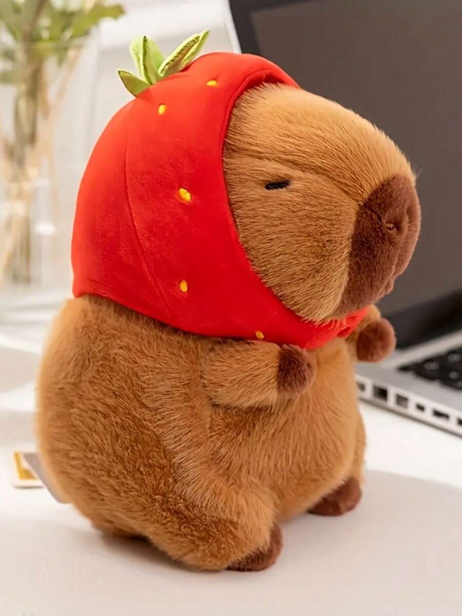 Capybara Wearing Strawberry Headbands Plush Toy Simulation Anime Toy Cute Doll Stuffed Animals Soft Doll Plush, Birthday Gifts, Festival Decor