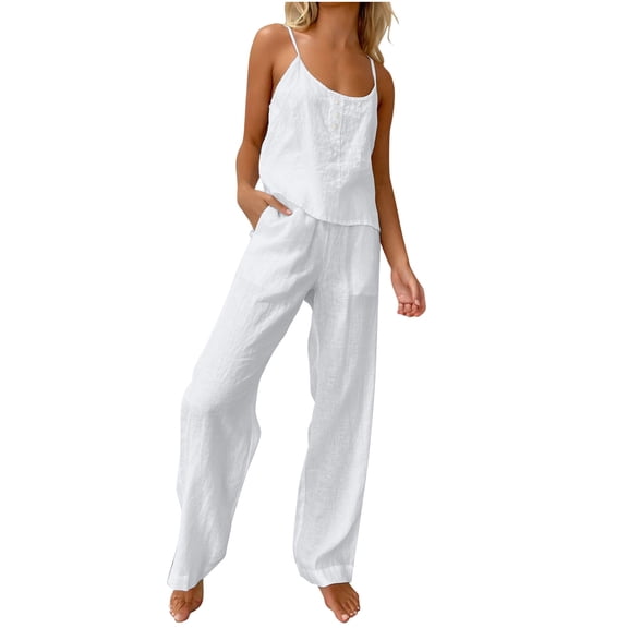 biudgviw Lounge Sets for Women Henley Tank Top Matching Wide Leg Pants Set Summer Sleeveless Two Piece Going out Outfits