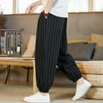 thumbnail image 3 of FNFYFH Men's Striped Harem Pants Big and Tall Elastic Waist Yoga Joggers Lightweight Loose Ankle Length Summer Beach Lounge Pants, 3 of 7