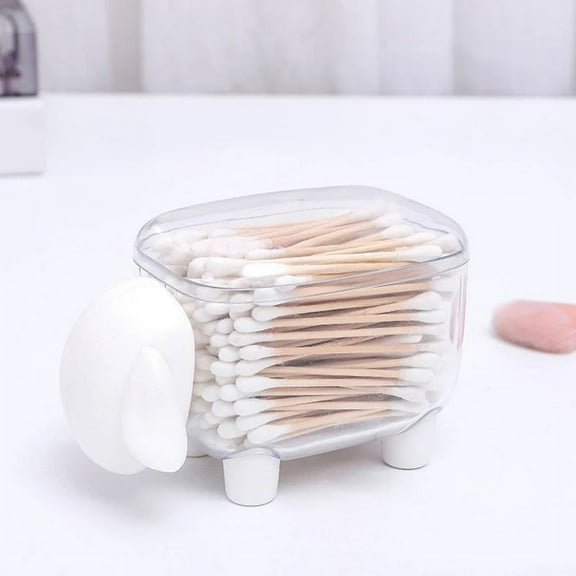 Gnmfd Cute Sheep Swab Dispenser Organizer Container with Lid for Bathroom Vanity Storage, Toothpick Hair Accessory Holder, Bathroom Organizers and Storage, Over the Toilet Storage Cabinet