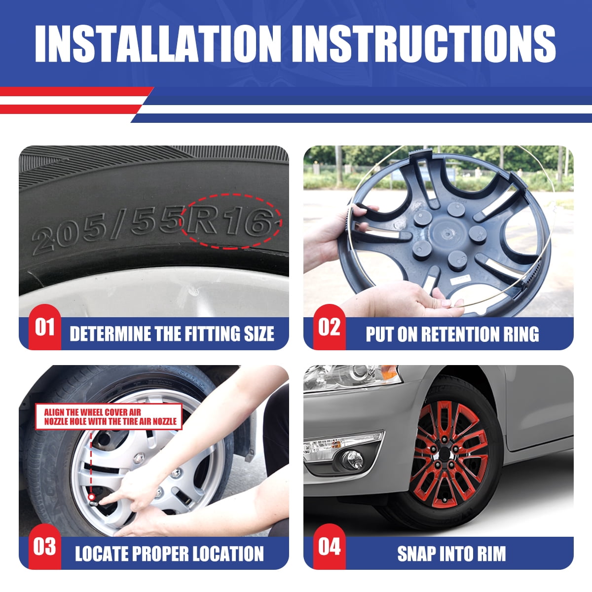 (Set of 4) 16" Hubcap Wheel Rim Cover for Nissan Altima Sedan 2013 2014 2015 2016 2017 2018,Compatible with Steel Wheels,Snap on Hub Caps Replacement,PP Material,Black Lacquer & Red Lacquer
