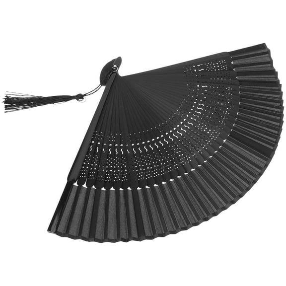KALLORY Folding Fan Handheld With Black Satin Ribbon For Dancing Stage Performance