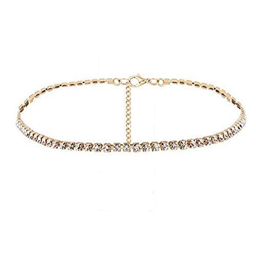 NABROJ Rhinestone Diamond Choker for Women Multi-Layer Wide Collar Body Necklace Tassel Chain Costume Jewelry Gold Silver 2 Colors 1 Pc