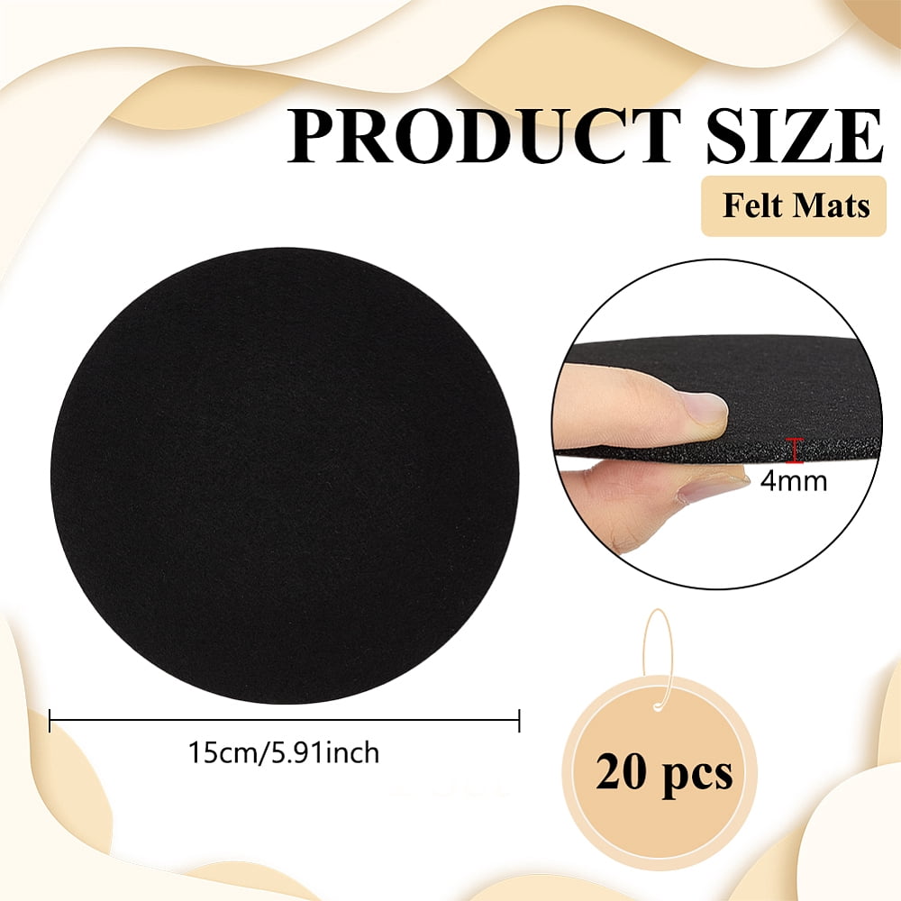 20pcs Felt Mats with Adhesive Back Flat Round Black 150x4mm DIY