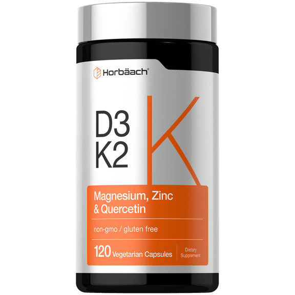 Vitamin D3 K2 | 5000 IU D3 | 120 Capsules | With Magnesium, Zinc, & Quercetin | by Horbäach