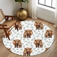 thumbnail image 2 of Round Rugs 6 Ft, Brown Yak Non Slip Area Rugs for Kitchen Bedroom Entryway, Spring Green Ferns Leaves Country Animals Washable Carpet Runner Rug Floor Mats for Bedroom Home Decor, 2 of 8