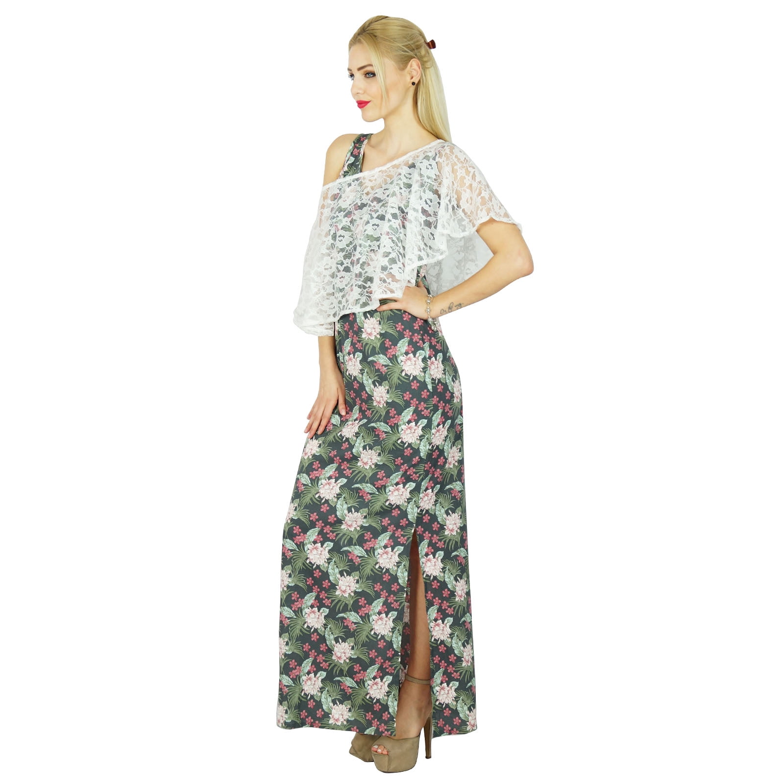 Bimba Women's Long Rayon Maxi Dress – White Button-Down Chic Summer Dress With Belt