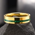 thumbnail image 4 of 6mm Wide Tungsten Carbide Flat Gold Ring with Green Malachite Inlay Couple's Ring, 4 of 5