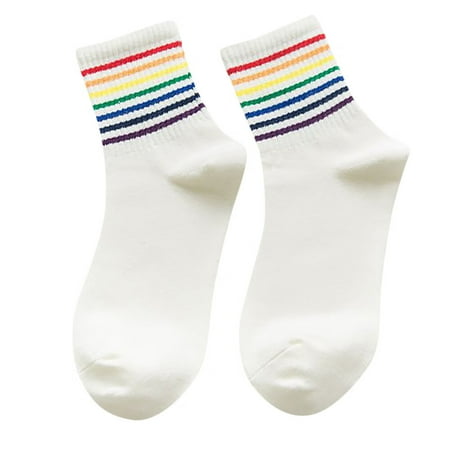 

KEVCHE Winter New Unisex Cotton Rainbow Striped Socks Xmas Fashion Warm Chrismas