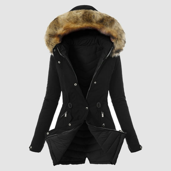 Aayomet Coats for Women 2023 Women's Double Trench Coats Mid-Length Belted Overcoat Long Dress Jacket with Detachable Hood,Black XL