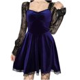 thumbnail image 1 of Vestido gótico de mujer de manga larga ahuecado de encaje adelgazante de gamuza de cintura alta vestido Punk de retazos vestido de noche Pompotops hdfakjf9744, 1 of 9