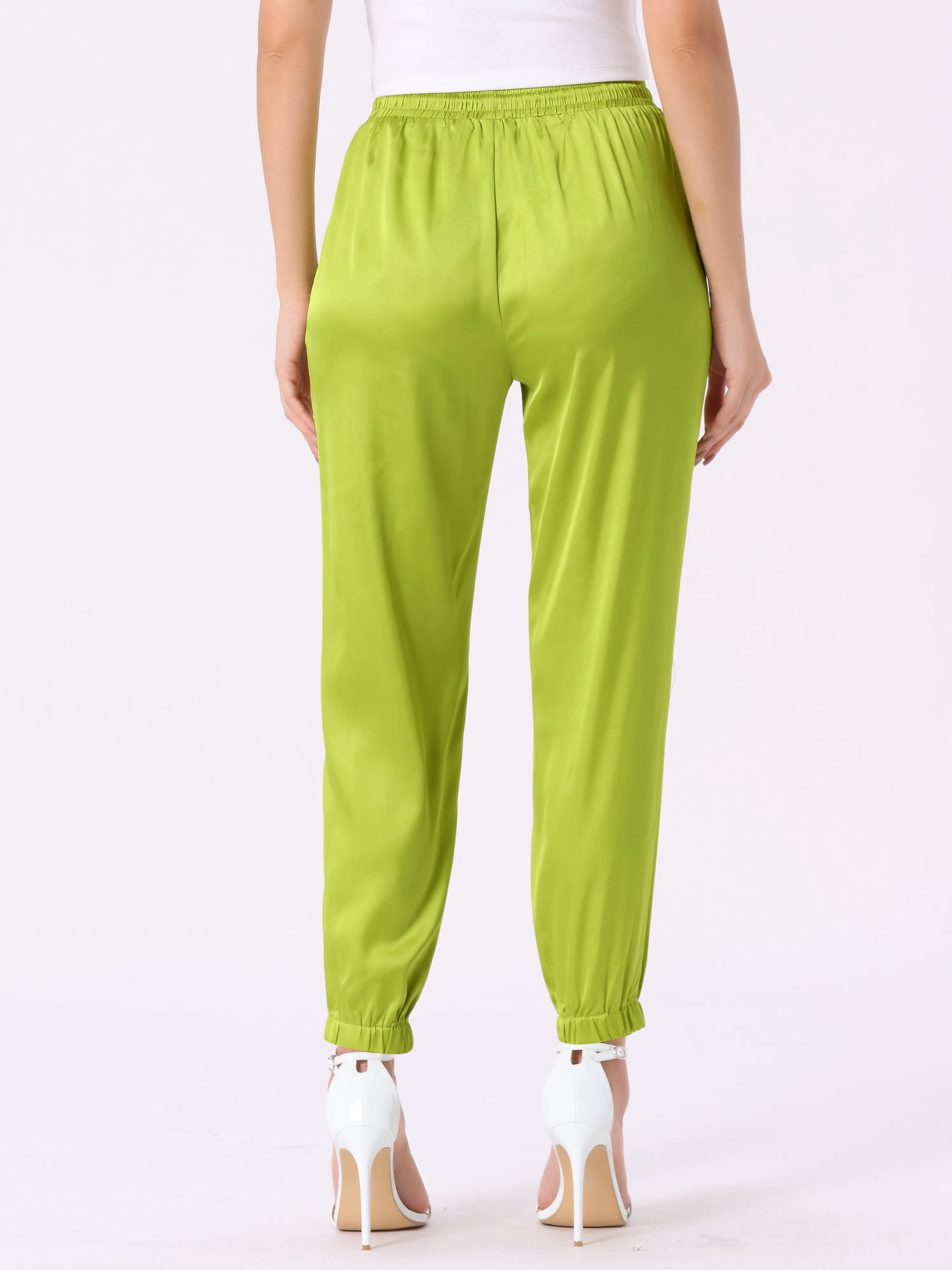 DARING DIVA Women's Satin Straight Leg Ankle Length Joggers Small Fluorescent Yellow