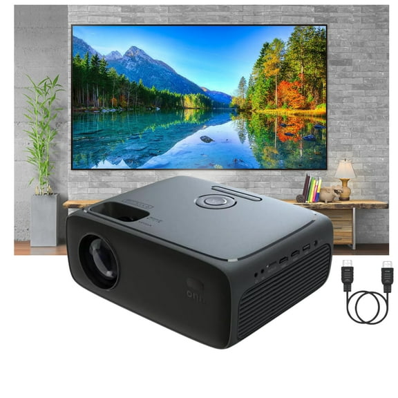 Restored ONN 720P HD LCD Home Theater Projector with 6' HDMI Cable, Black, 100096801 (Refurbished)