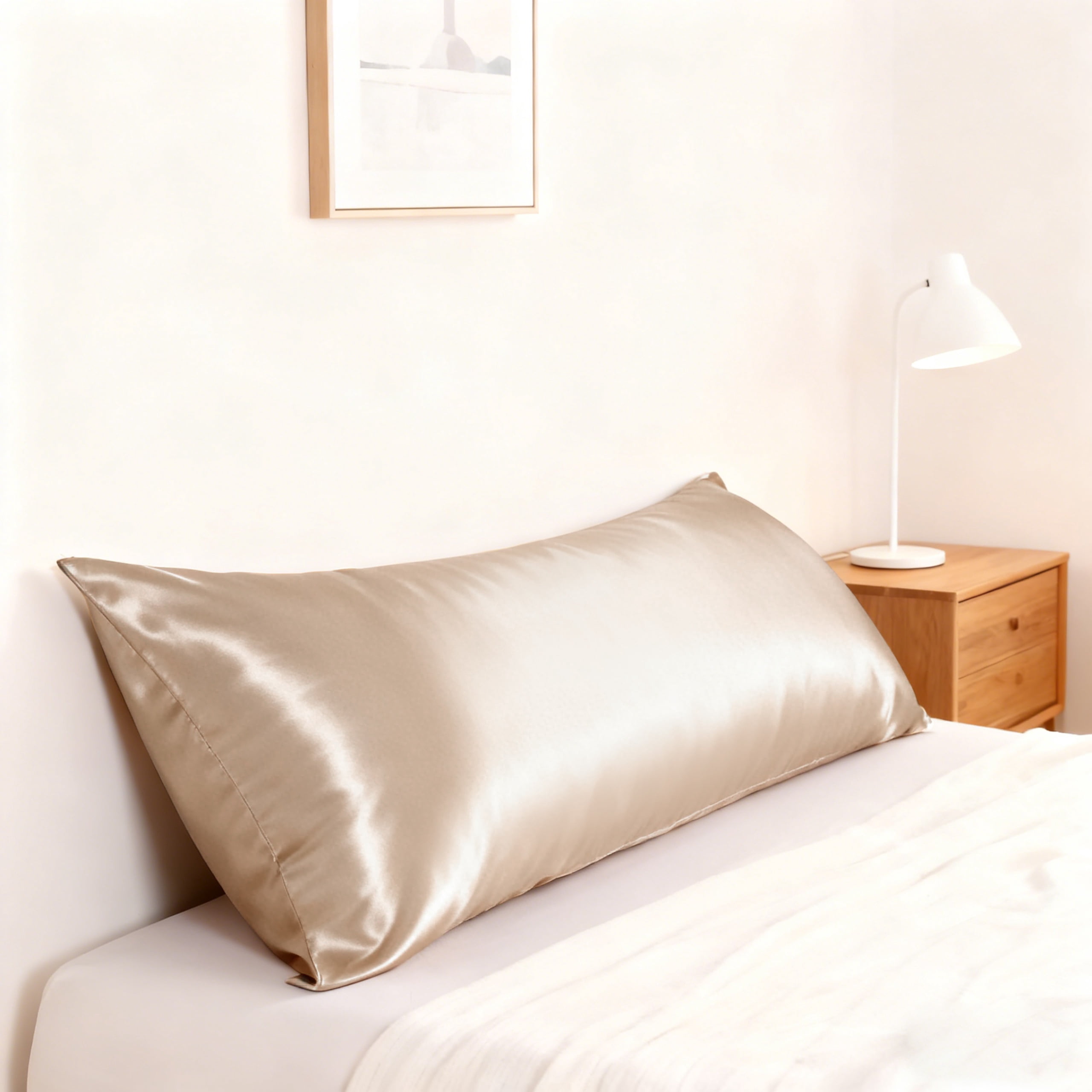 Silky Soft Satin Body Pillowcases for Hair and Skin, 20x54 Inch, 2-Piece Champagne