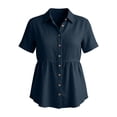 thumbnail image 6 of VJGBEGW Womens Cotton Linen Shirts Collared Button Down Blouses Casual Empire Waist Peplum Tops Short Sleeve Lightweight Summer Tunic Shirts Navy 3XL, 6 of 8