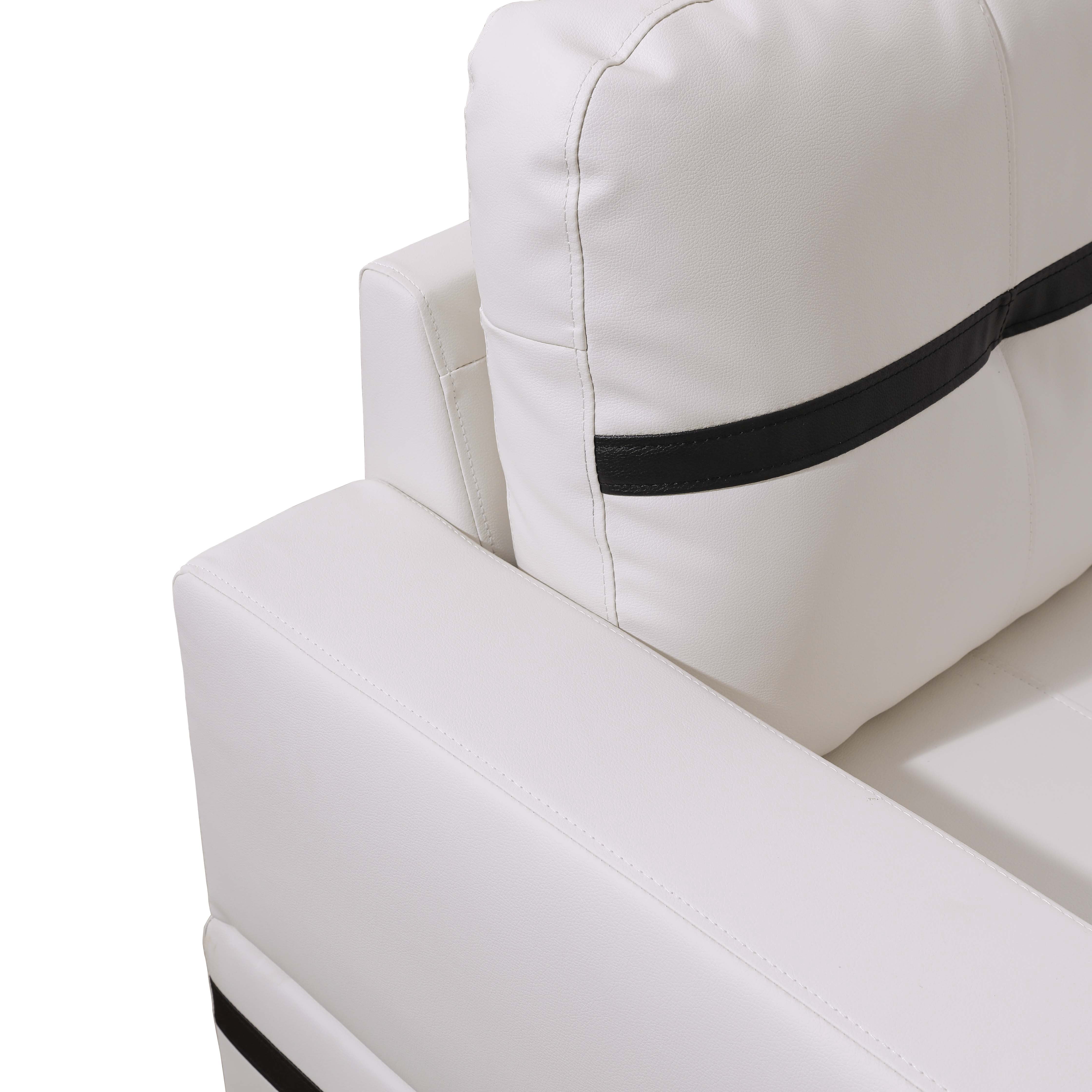 MAYEERTY 103.5" Modern Semi PU Leather 3-Piece Couch Set - White Black Stylish Contrast for Living Room