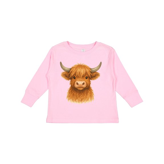 Inktastic Highland Cow Watercolor Illustration Boys or Girls Long Sleeve Toddler T-Shirt