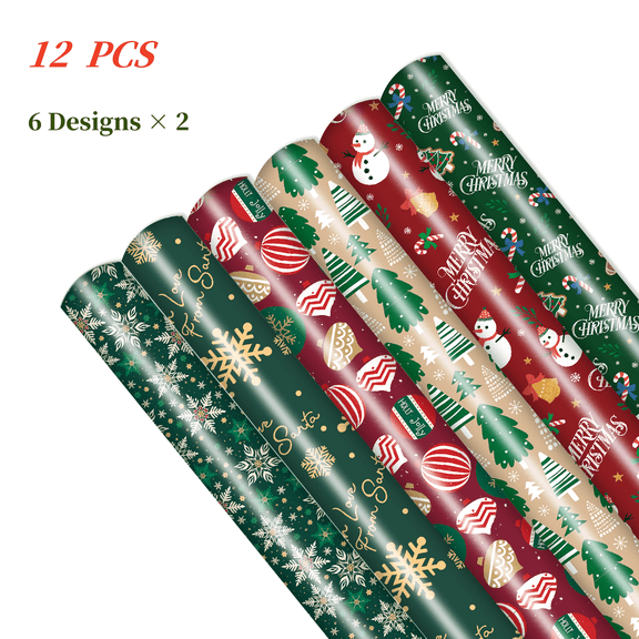 12 Pieces Christmas Wrapping Paper 6 patterns,Ideal for Packaging Christmas Gifts Presents,50 * 70cm