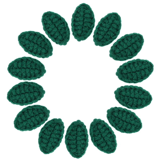 Uxcell 1.3" x 0.8" x 0.2" Hoja de Ganchillo Verde, Hojas de Ganchillo Hechas a Mano, Aplicación de Hoja Pequeña para Costura DIY 30pcs