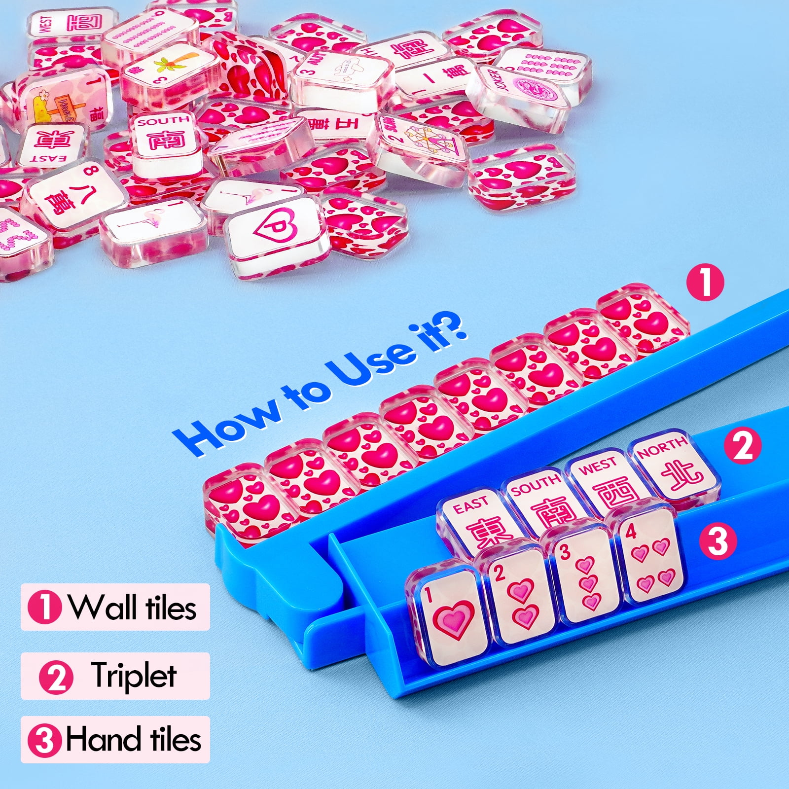 4 Pack Blue All-in-One Acrylic Mahjong Rack & Pusher Combo for American Mahjong