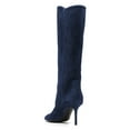 thumbnail image 4 of FSJ Women Fashion Square Closed Toe Knee High Boots Stiletto High Heel Pull On Long Boots Wide Calf Casual Outfit Shoes Size 12 Navy, 4 of 4