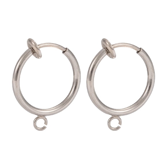 316 Surgical Stainless Steel Clip-on Hoop Earrings For Non-pierced Ears with Brass Spring Findings Stainless Steel Color 18x16x2mm Hole: 1.5mm