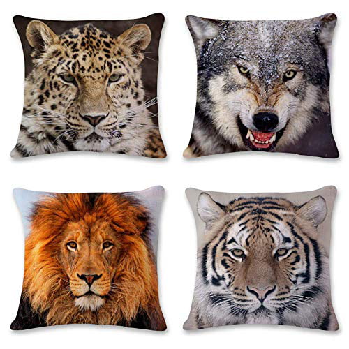 Animal Wolf Pattern Linen Cotton Pillowcase Sofa Cushion Cover Square Home Decor 