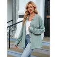 thumbnail image 6 of Womens Cable Knit Light-Weight Shacket Button Down Shirts Long Sleeve Casual Oversized Blouses Tops Green XXL, 6 of 8