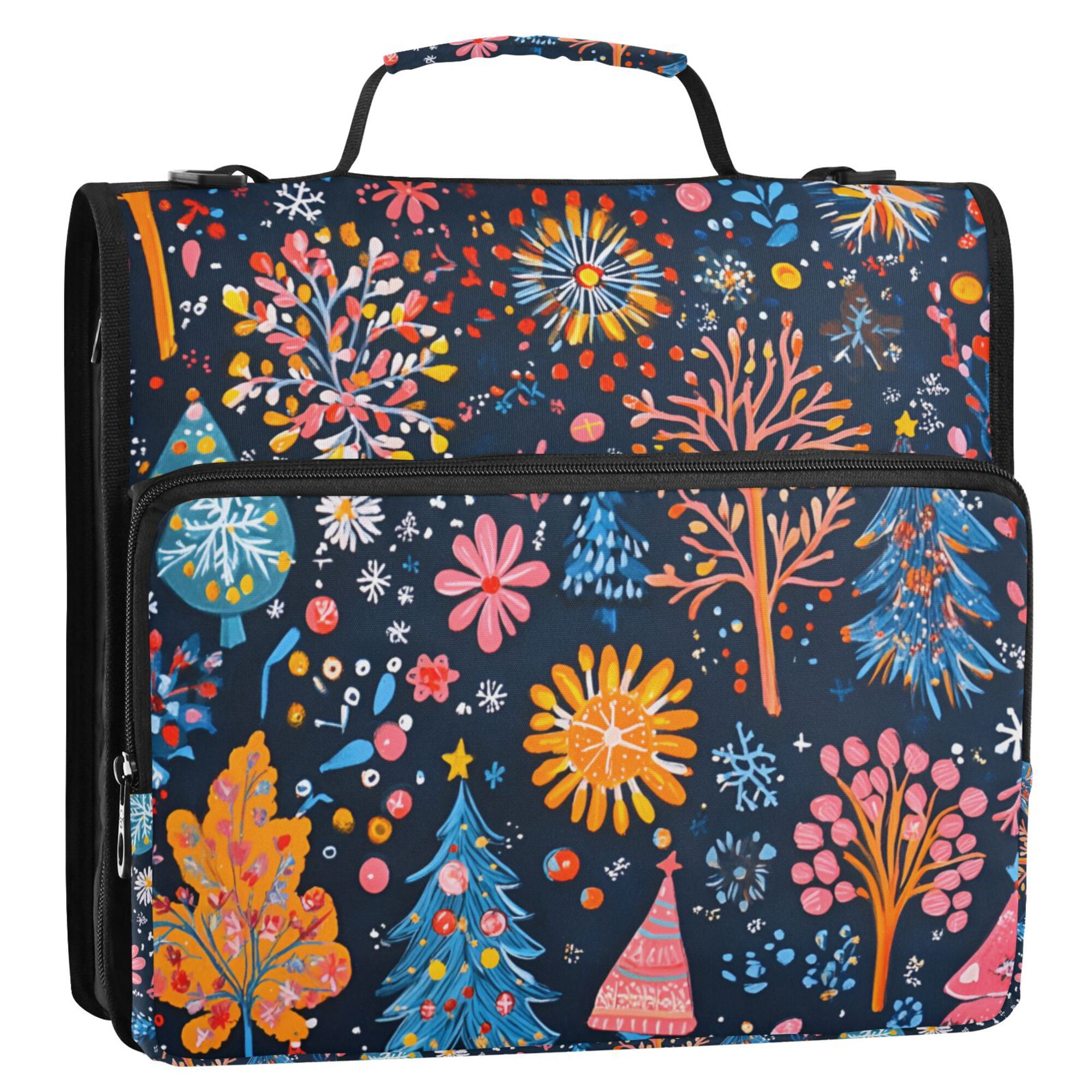 FORMRS Zipper Binder with Shoulder Strap 2-inch Ring 500 Sheet Capacity File Bag, Pink Christmas Splendor