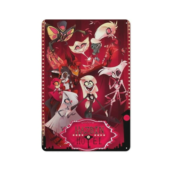Hazbin Hotel Hanging Picture Tin Hanging Picture Wall Poster Metal Painting Creativity Poster Home Decor Painting Anime Goods Gift 30x20cm