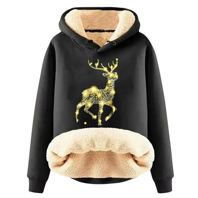 Chandail à Capuche Imprimé de Noël pour Femmes, Chandail d'Hiver Confortable et Chaud, Tenue Décontractée