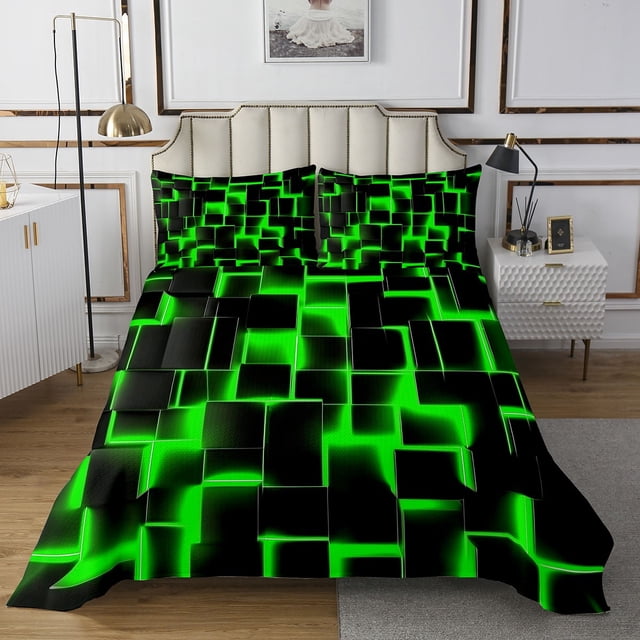 Erosebridal Neon Geometry Coverlet Set King,Stereoscopic Gradient Plaid Bedding Set,Kids Room Decorative,Ultra Soft,3 Pieces