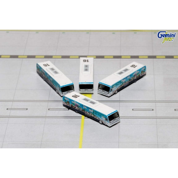 Cobus 3000 Passenger Bus White and Blue with Graphics "US Airways Shuttle Bus" 4 Piece Set 1/400 Diecast Models by GeminiJets