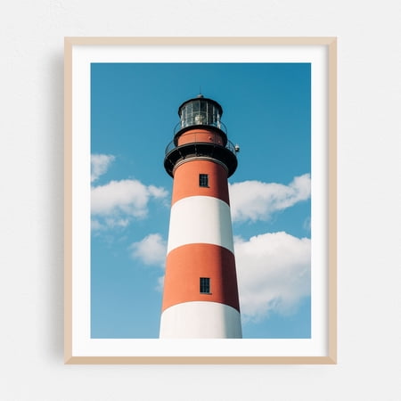 Assateague Lighthouse - Chincoteague Virginia Photography Oak Framed Wall Art Print 16 x 20 inches
