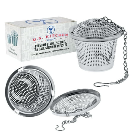 U.S. Kitchen Supply 2 Premium Tea Infuser 2" Diameter Stainless Steel Single Cup Perfect Strainers for Loose Leaf Tea