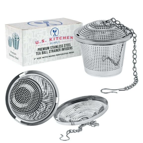 U.S. Kitchen Supply 2 Premium Tea Infuser 2" Diameter Stainless Steel Single Cup Perfect Strainers for Loose Leaf Tea
