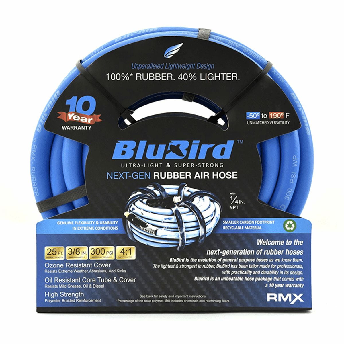 BluBird BB3825 3/8" x 25' Lightweight Polyester Braided Rubber Air Hose