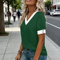 thumbnail image 4 of Bixock Women's Basical Short Sleeve Blouse,Summer Casual Tops,Fashion 2 Tone Short Sleeve V-Neck Soft Stretchable Outdoor Leisure T-shirts, 4 of 5