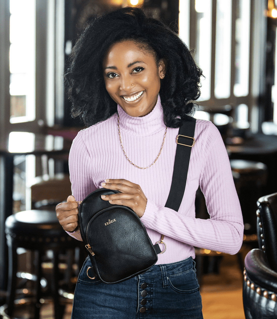 Kedzie Sunset Sling Bag Soft Vegan Leather Crossbody Bag Cell Phone Purse, Black (Women's)