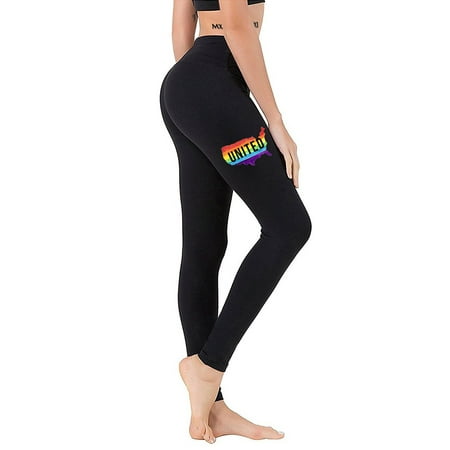 Junior's Chest Rainbow United US Map Black Athletic Workout Leggings Thights One Size +