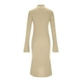 thumbnail image 5 of asdoklhq formal Dresses for Women Solid Elegant Chiffon Long Sleeve Half-Zip Flared Sleeve Knit Fishnet Dress Maxi Dress Sweater Dress Khaki 2X, 5 of 8