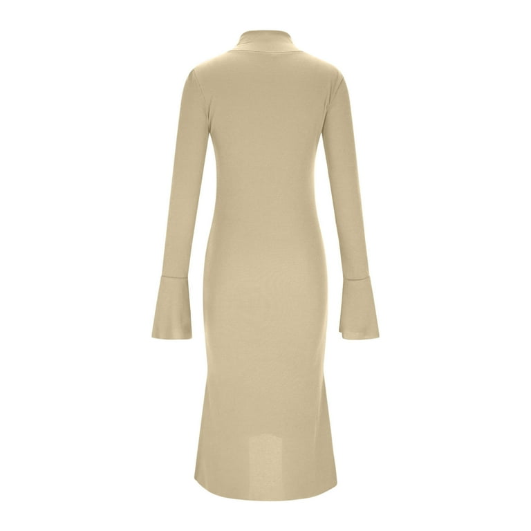Qucoqpe Womens Sweater Dress Elegant Mermaid Hem Knit Sweater Dresses Half-Zip Flared Sleeve Cocktail Wedding Guest Maxi Dress, Women's, Size: Medium,