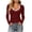 Wine, variant on Vivianyo HD Women's Contrast Trim V Neck Ribbed Top, Fall Fitted Long Sleeve Knit Pullover for Women, Sizes S-2XL