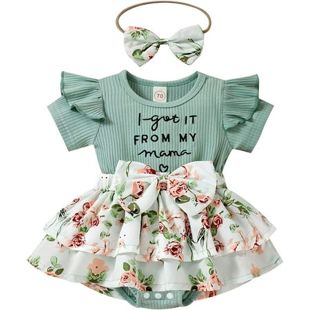 

Zukuco Baby Girl Clothes Floral Romper Dress Ruffle Sleeve Jumpsuit Headband Spring Summer Baby Outfit
