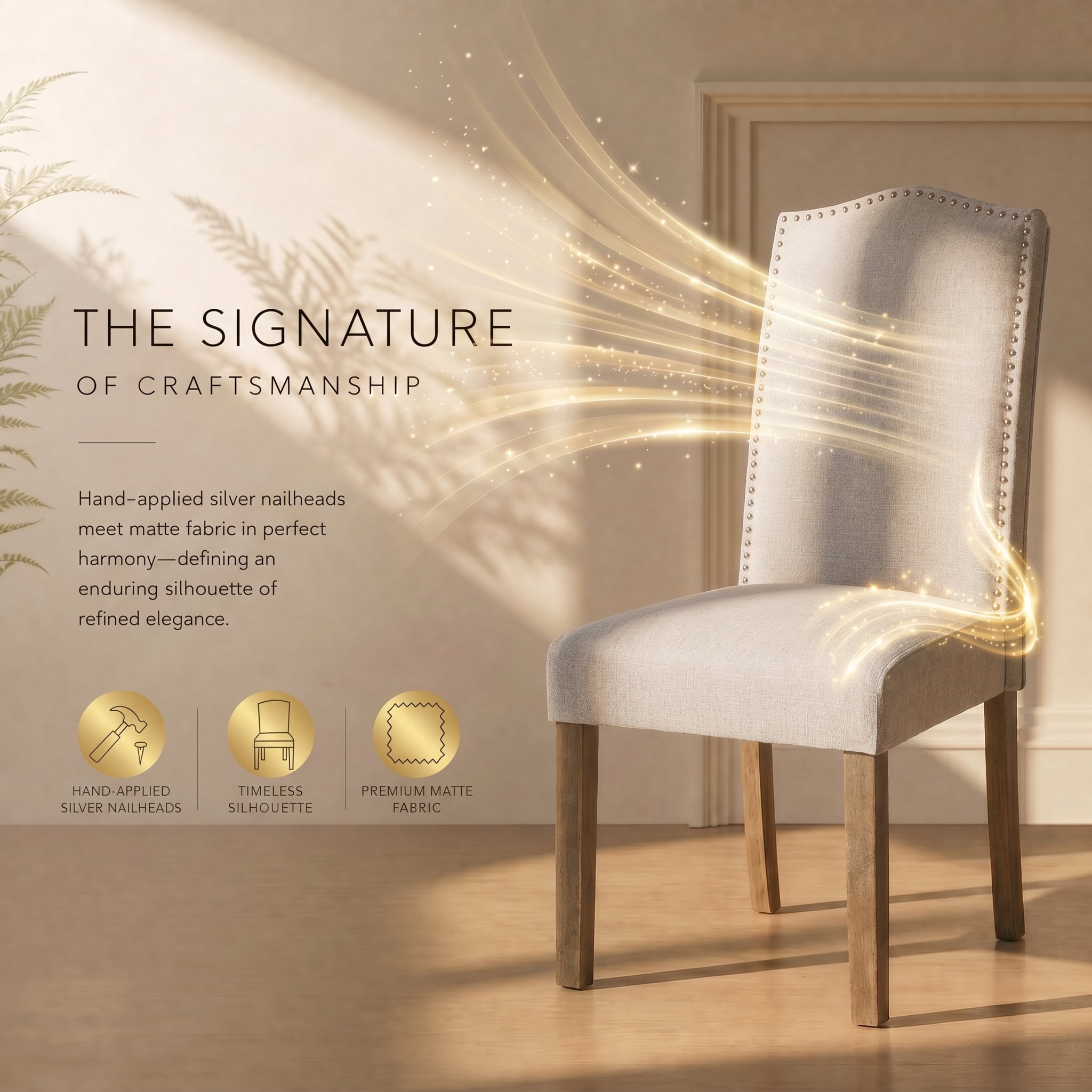 Snugway Dining Chair Beige Upholstered Parson Chair with Nailhead Trim, Set of 6