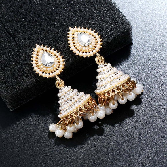 1 Pair Retro Indian Bell wedding earrings Earrings Pearl Crystal Pendant Drop Ear Stud Women Girls Wedding Dangle Party Jewelry