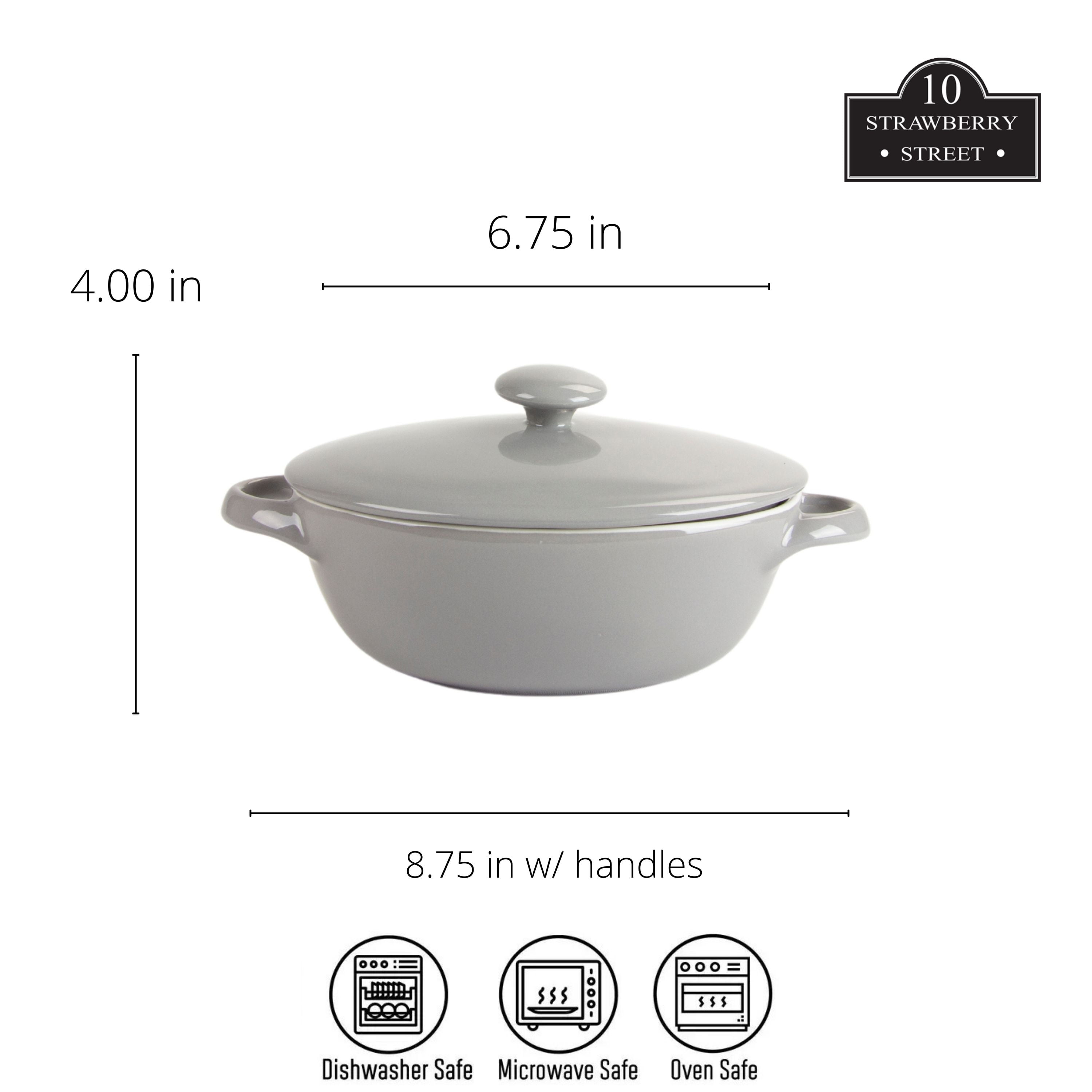 10 Strawberry Street Sienna Covered Casserole 10" and 7" Stoneware Bakeware Set of 2, Gray