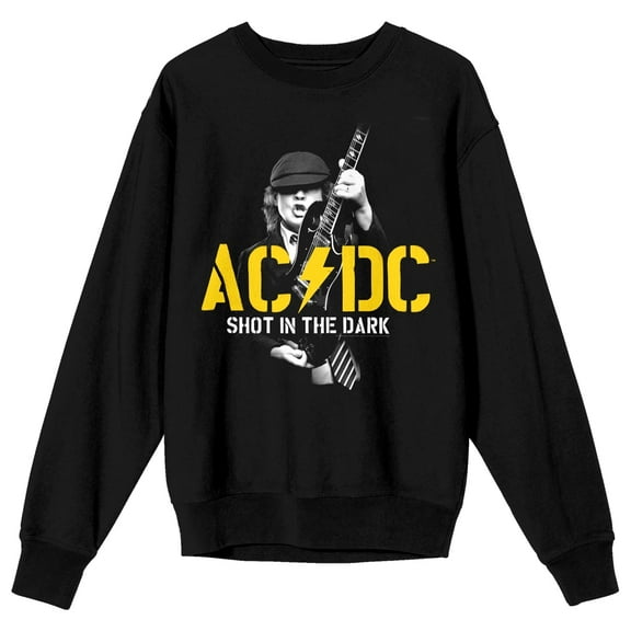 ACDC Yellow Logo with Black and White Art Women's Black Crew Neck Sweatshirt-Medium